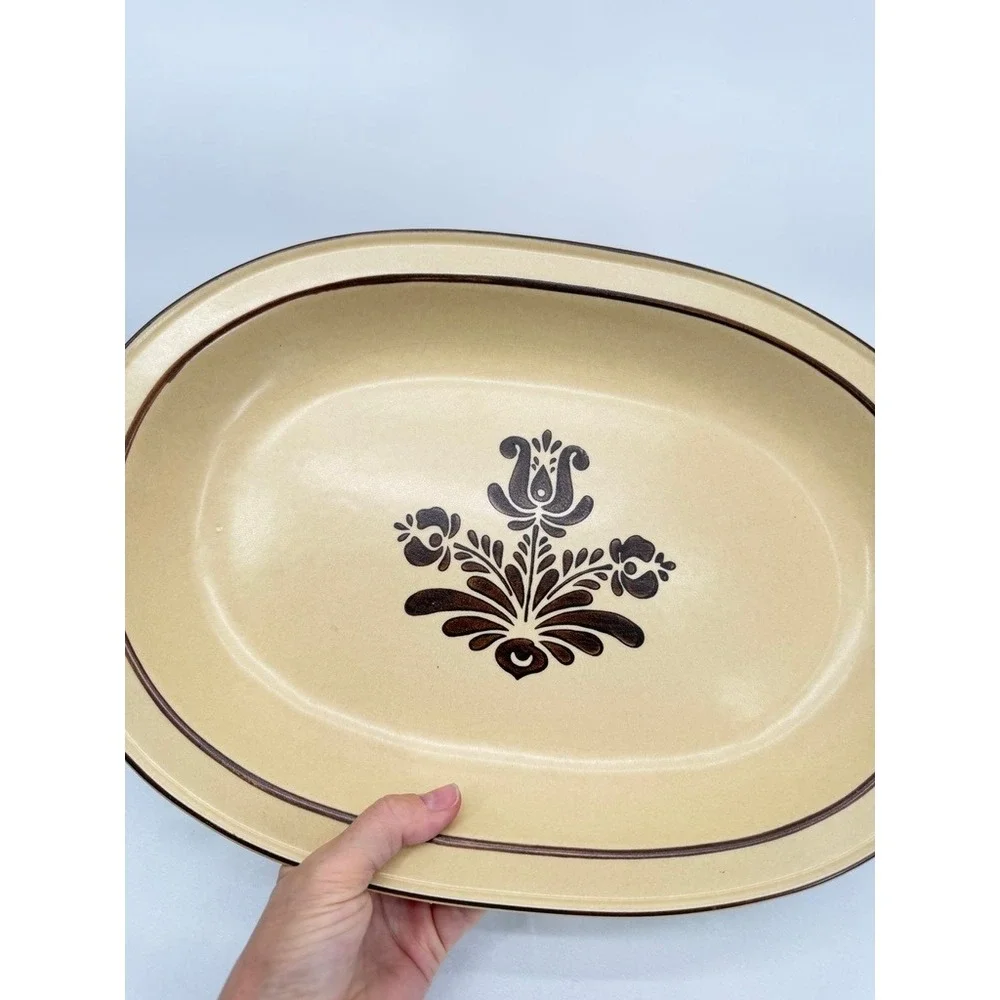 Pfaltzgraff Village Serving Platter Oval Floral Tan Brown Vintage Plate 16